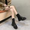 Модные новые черные короткие ботинки в британском стиле с толстой подошвой и толстым каблуком для весны и осени, классическая повседневная женская обувь.
