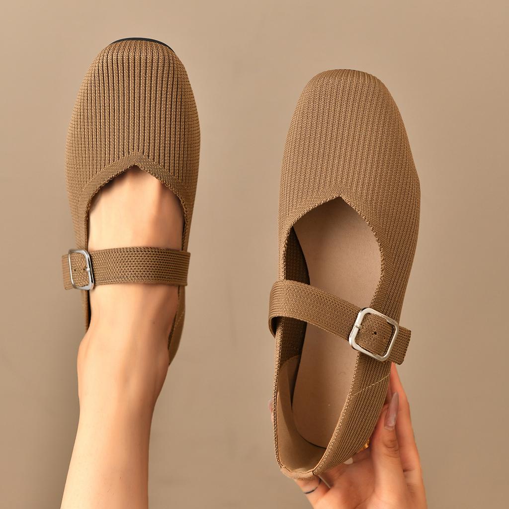Fashion Women Flats Shoes Outdoor Soft Sole Casual Sneakers Women Knitted Single Flat Loafers Round Toe Shallow Mouth Mary Jane Shoes