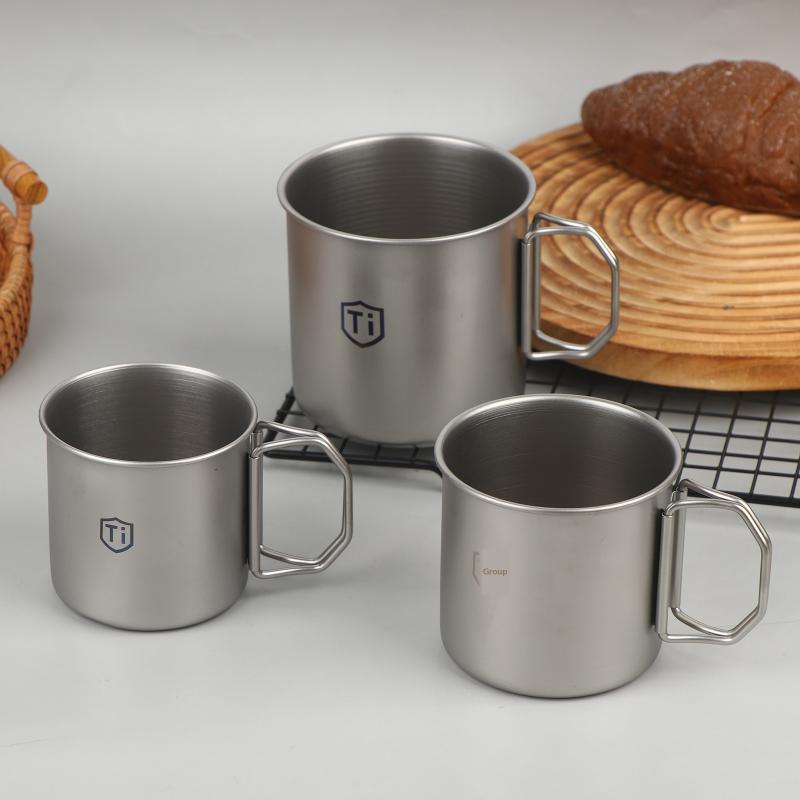 Кофейная кружка из титановой стали со складной ручкой, походная кружка для воды, посуда для горячих и холодных напитков