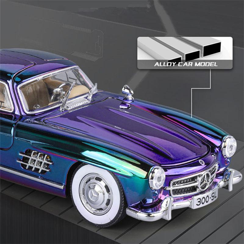 1/24 Benzs 300SL литая модель автомобиля металл классика гальванопокрытие транспортные средства моделирование модель автомобиля звук и свет детские подарки