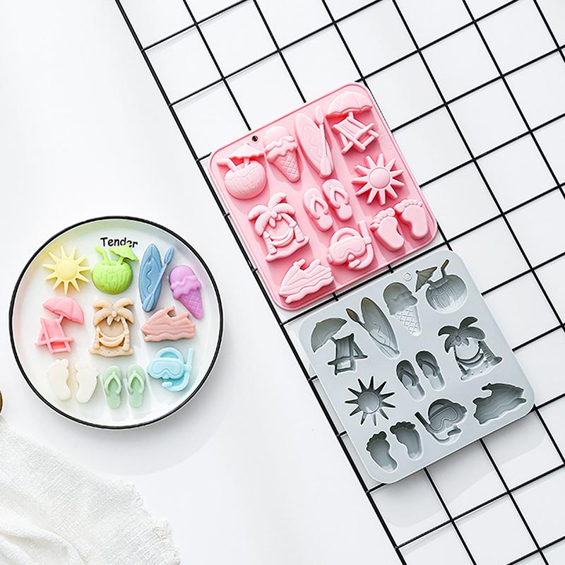 Summer Beach Theme Silicone Mold For Chocolate, Candy Chocolate Mold For Tropical Summer Party Marine Jello Cookie Ice Cube Mold