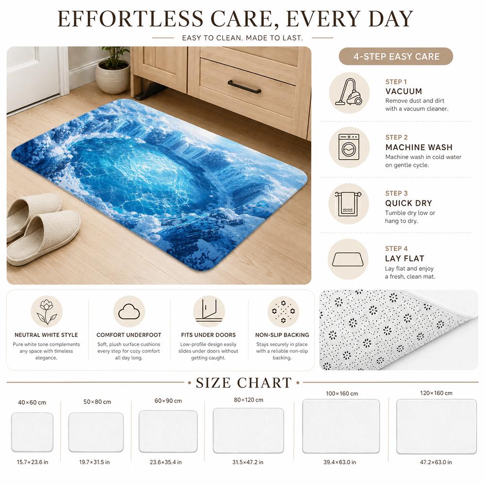 Blue Ice River Glacier Floor Mat Non-Slip Absorbent Floor Mat Decorative Rug for Home Bathroom Bedroom Entryway