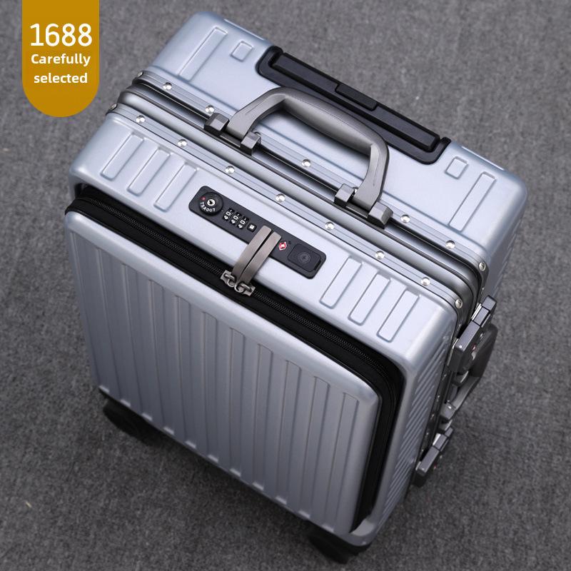 Aluminum Frame Front-Opening Multifunctional Suitcase with Password Lock