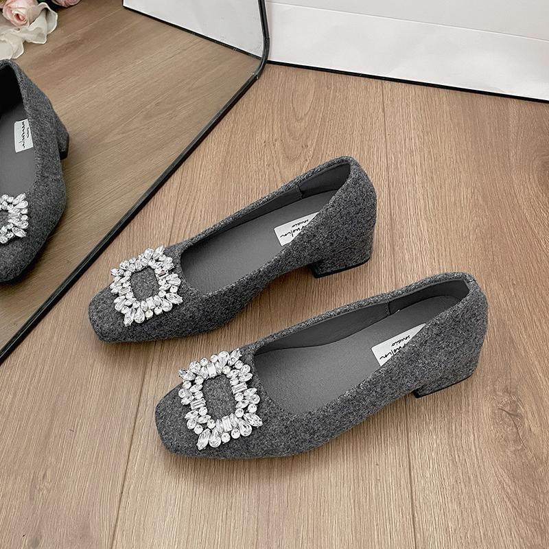 Модный дизайн Кристалл Женские туфли Мэри Джейн Модные туфли на низком толстом каблуке Осенние женские уличные туфли-лодочки