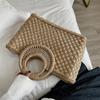 Yogodlns Straw Handbag Women New Straw Beach Bag Hand-Woven Simple Wild Summer Vacation Travel Trend Retro Casual Rattan Bag