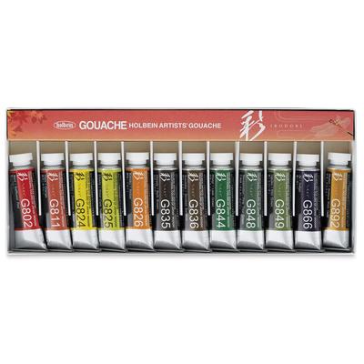 Непрозрачная акварельная краска Japanese Color G753 15 мл 12 цветов набор осень 03753<Guache> "Ая"
