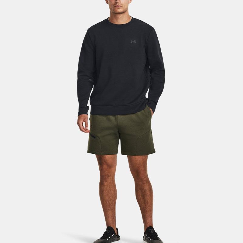 Under Armour Неудержимый флисовый свитер с круглым вырезом, однотонный, с длинным рукавом, мужская толстовка, черный цвет 1381688-001