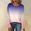 Women's Round Neck Gradient Printed Raglan Sleeve Long Sleeve Versatile Loose Top