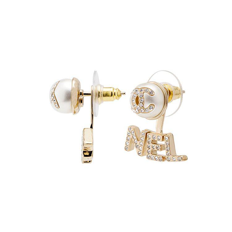 Chanel 21A Split Logo Design Metal Imitation Pearl And Rhinestone Earrings Women Earrings Gold AB6484-B06148-ND176