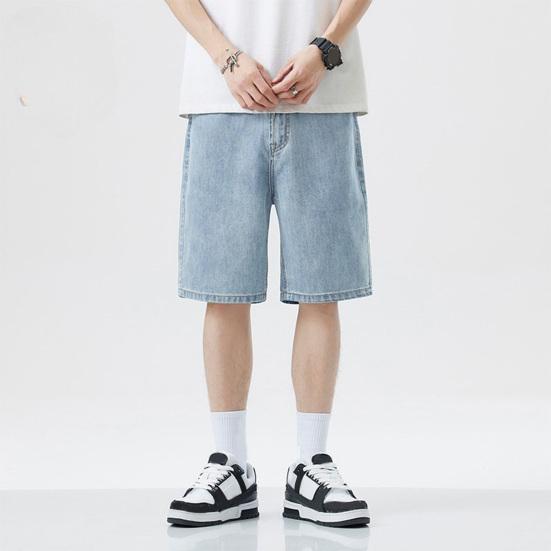 Men Shorts Elastic Waist Mid-rise Summer Casual Sport Shorts with Pockets Straight Wide Leg Denim Shorts