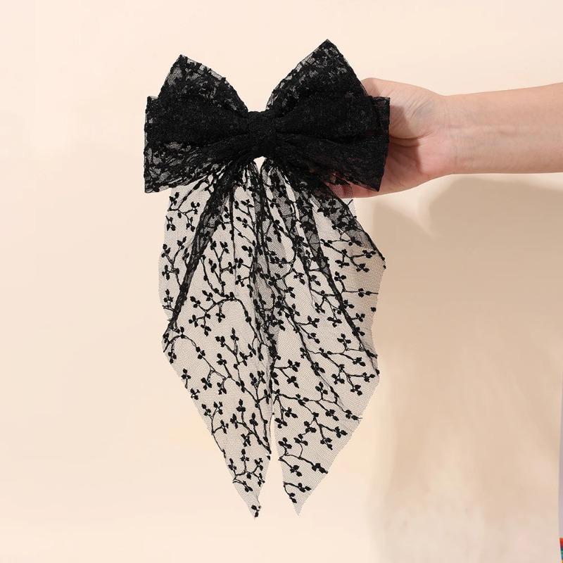 Милая кружевная заколка для волос с большим бантом, элегантная вышивка, двухслойный бант, заколка для волос для девочек, корейские детские аксессуары, головной убор, подарок
