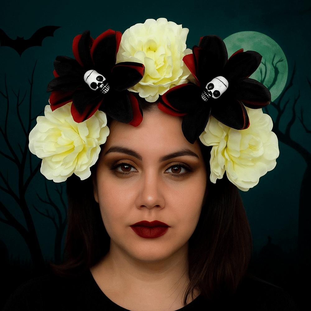 Преувеличенная повязка на голову с черепом, Хэллоуинский декор, готическая цветочная повязка для волос, Хэллоуинский обруч для волос, Вечеринка
