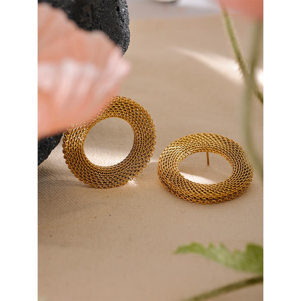 Eetit 37 мм нержавеющие круглые полые большие серьги-гвоздики из нержавеющей стали, женские очаровательные металлические текстуры, эффектные ювелирные изделия золотого цвета, новинка