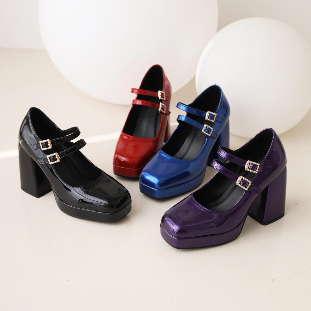 8.Women's High Heel Single Shoes Solid Color Simple Waterproof Platform Thick Heel Shallow Mouth Large Size Single Shoes Four Seasons Shoes