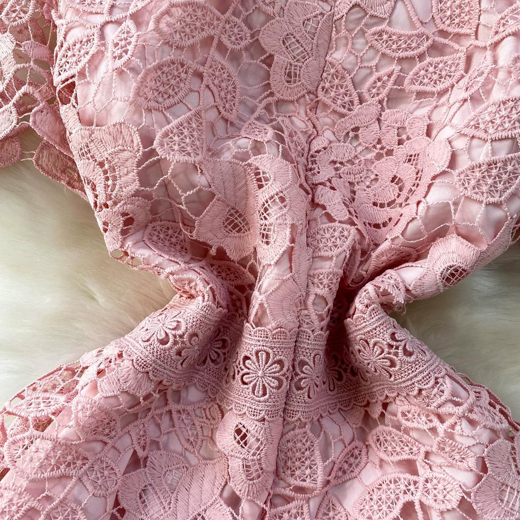 Summer Women Elegant Square Collar Embroidery Flower Lace Mesh Patchwork Long Maxi Slim Bodycon Party Dresses