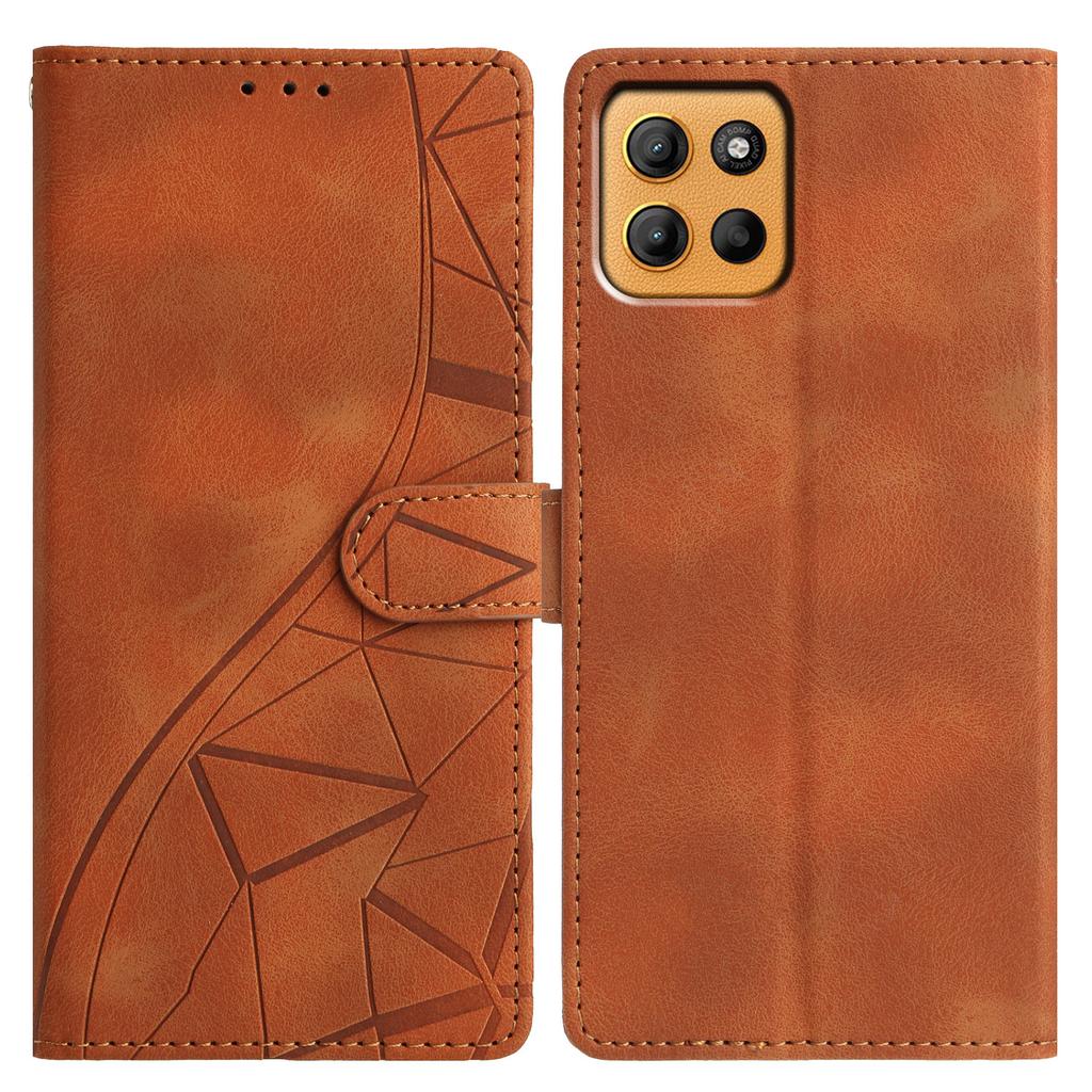 For Motorola Moto G15 4G Case Wallet Stand Imprinted Triangle Pattern Leather Phone Flip Cover