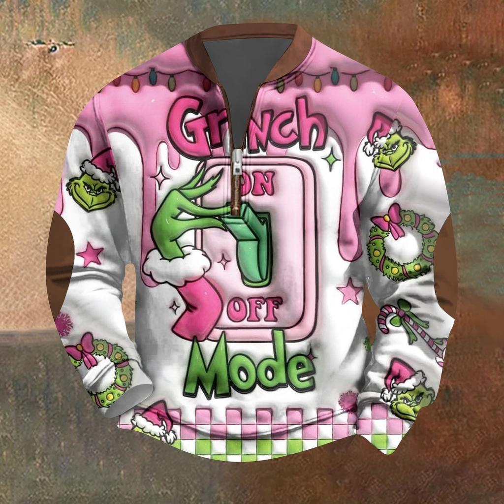 Мужская винтажная зеленая рождественская повседневная толстовка на молнии с трехмерным принтом, пуловер