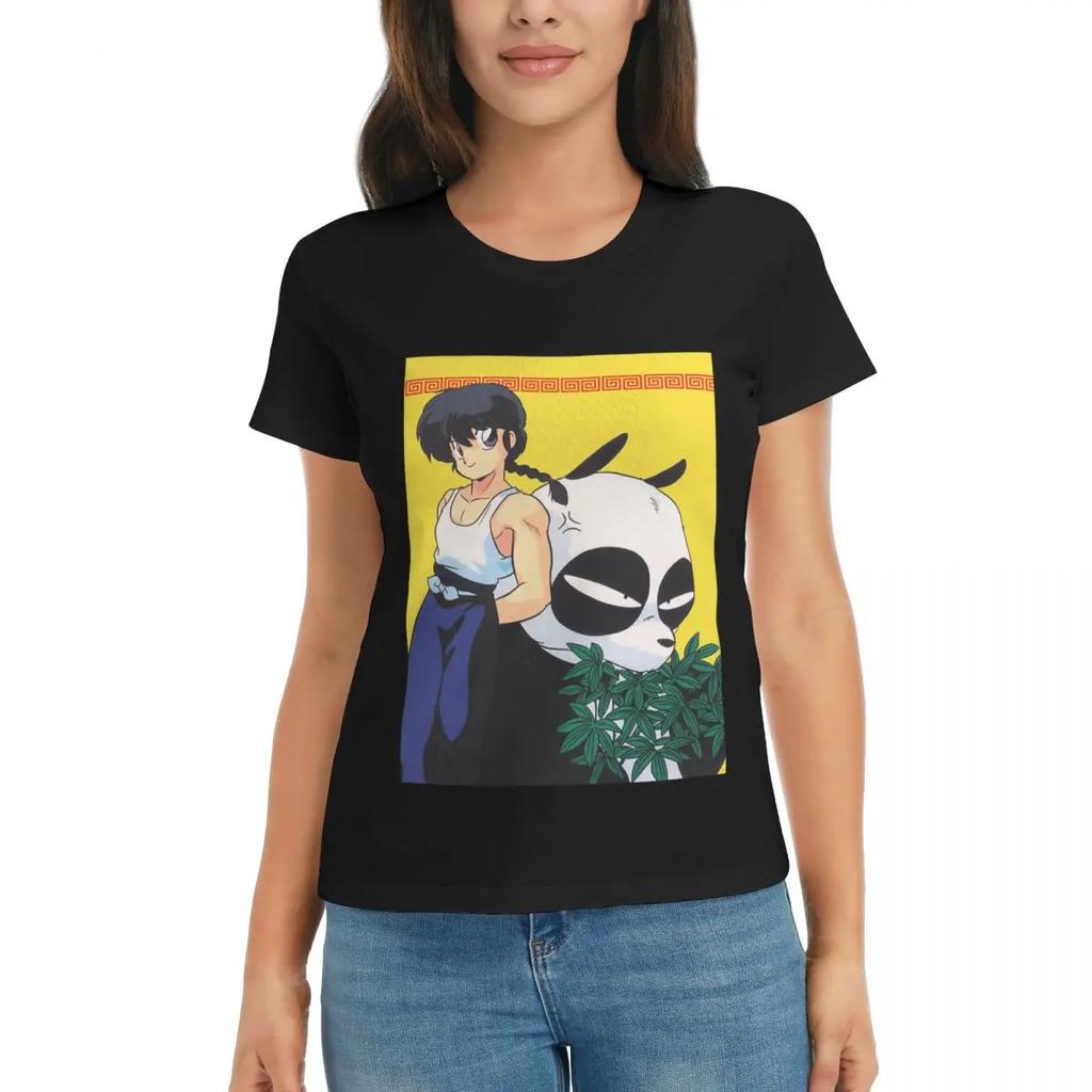 Женская футболка Ranma 12 Саотомэ Свинки Летняя с коротким рукавом Круглый вырез Хлопковые футболки Одежда Топы Стритвир