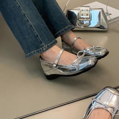 Французские ретро туфли Мэри Джейн с мягкой подошвой и бантом, скрытая платформа 6 см, повседневная обувь