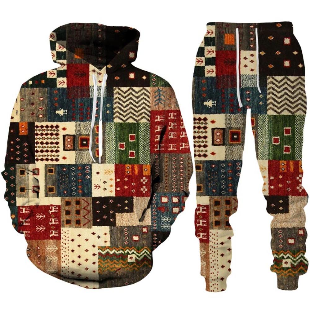 Весенне-осенний новый мужской спортивный костюм в африканском стиле с 3D принтом, повседневная толстовка с капюшоном + брюки, комплект из 2 предметов, большой свитшот, модная мужская одежда