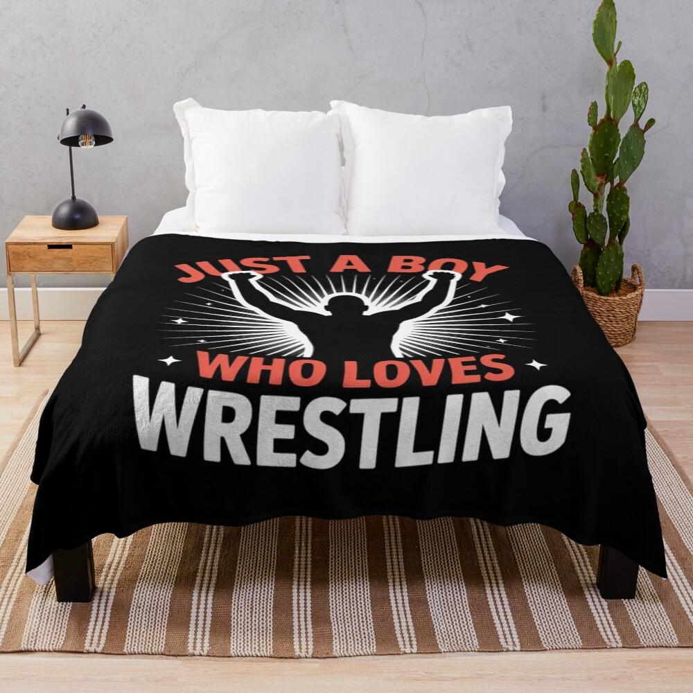 Just A Boy Who Loves Wrestling Strong Wrestling Design Throw Blanket