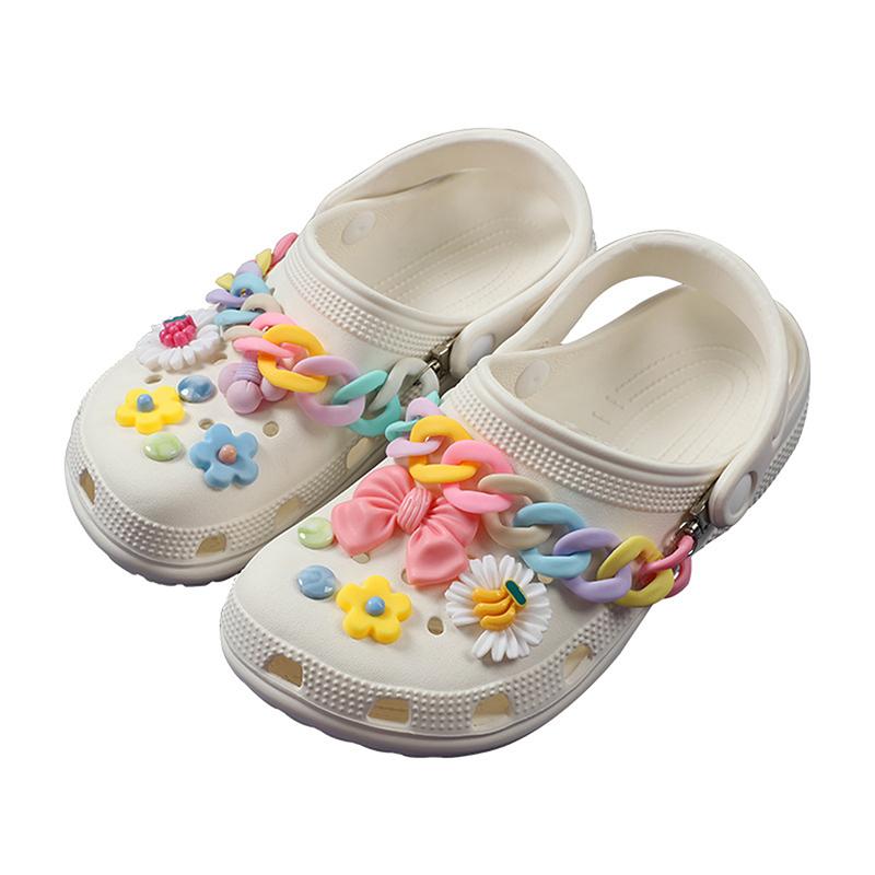 11 шт., блестящие однотонные туфли со стразами, 1 комплект, цепочки с фруктами и цветами, милые подвески в виде крокодила