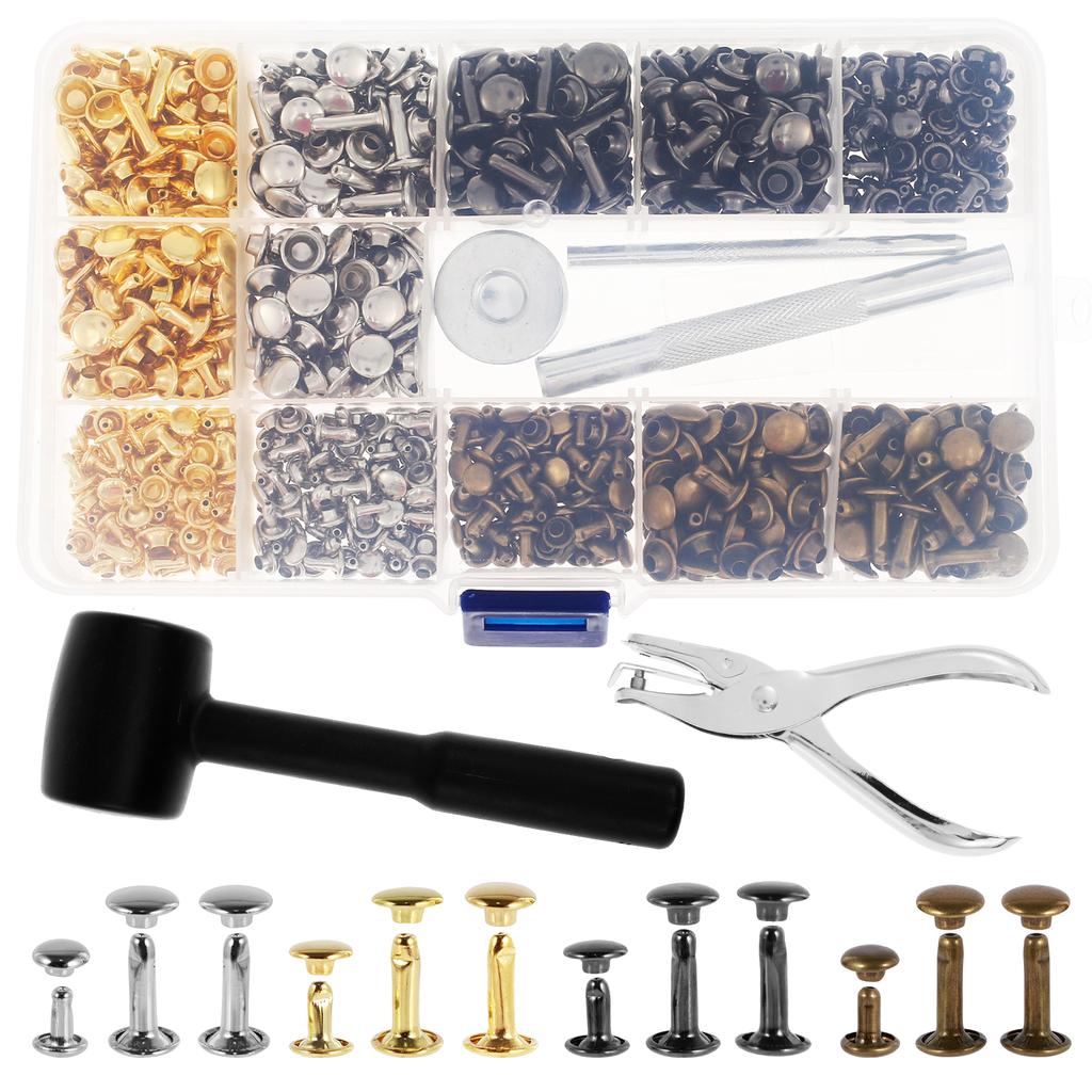 480Pcs 6/8mm Metal Double Cap Leather Rivets Set with Hammer and Punch Plier Studs Shoes Bag Belt Clothing Repair Accessories