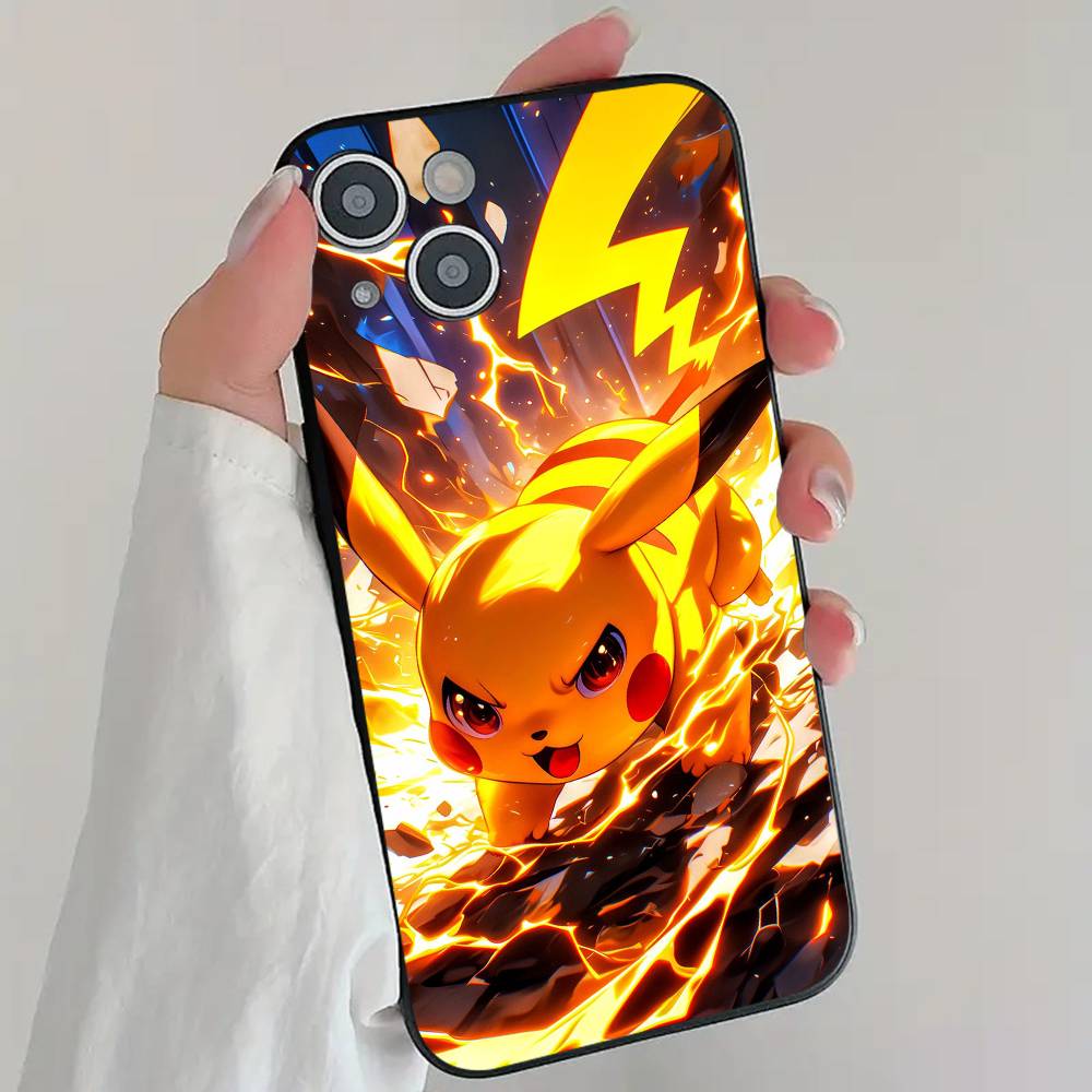 Lovely P-Pikachu Anime Game P-Pokemon Phone Case Cool Black Silicone Soft For IPhone 16 15 14 13 12 11 X XR Plus Pro Max Plus