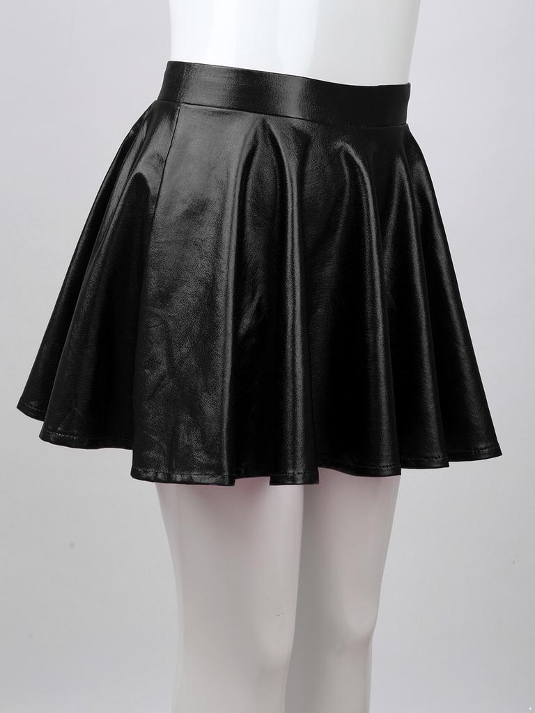 Girls Metallic Dance Pleated Skirts Ballet Tutu Skirts Modern Dance A Line Skirts Performance Skorts