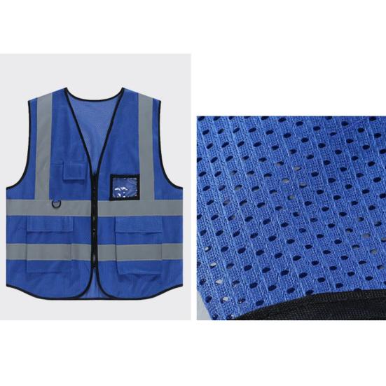 Men High-Visibility Reflective Vest V-neck Sleeveless Multi Pockets Design Waistcoat Clear ID Pocket Pen Holder Breathable Mesh Vest Coat