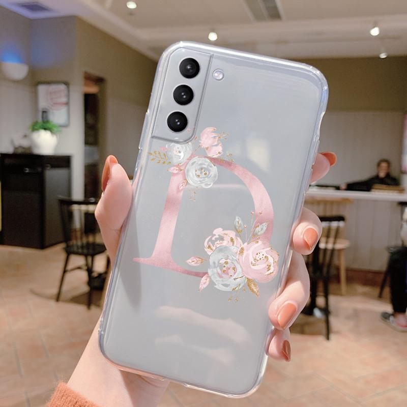 Чехол с буквой для Samsung Galaxy S23 S24 S25 Plus Ultra, прозрачный мягкий силиконовый, с цветами, Чехол для Samsung S23+