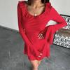 European & American Women's Solid Color Lace Flared Long Sleeve Slimming Dress