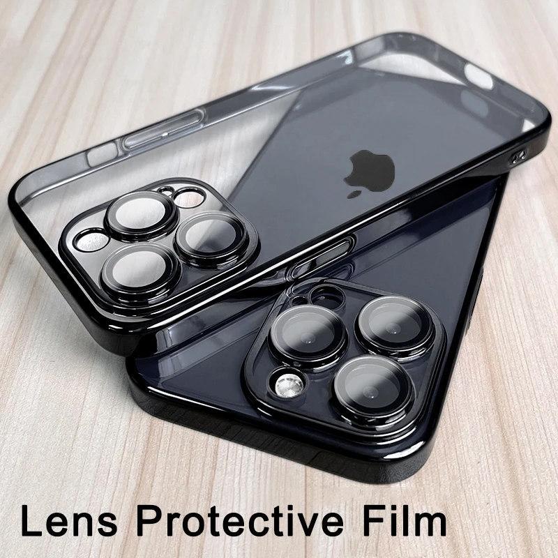 Квадратный прозрачный чехол с покрытием для iPhone 16 15 14 13 12 11 Pro Max Plus X XR XS SE 2022 7 8 защитный мягкий силиконовый чехол для объектива