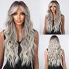 ALAN EATON Блондинка Длинные вьющиеся синтетические парики с челкой Ombre Blonde Highlight Wave Wig Натуральные женские повседневные волосы Высокая температура