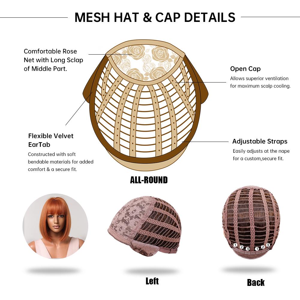 Короткие прямые синтетические парики Рыже-коричневый парик Боб с челкой для женщин Косплей Ежедневный парик из натуральных волос Термостойкое волокно