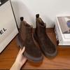 European 2025 A/W Suede Leather Round Toe Chelsea Stacked Heel Ankle Boots for Women