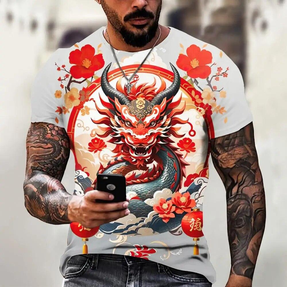 Мужская футболка с драконом, модная футболка с 3D принтом, с животным узором, с короткими рукавами, уличная одежда большого размера, футболки, летние повседневные мужские топы