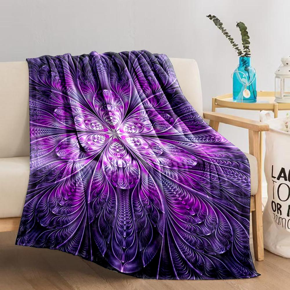 Purple Mandala Floral blanket with Abstract Ornamental Pattern Design blanket, suitable for use in the bedroom, living room, on the sofa