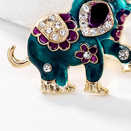 Ethnic Style Cute Elephant Shape Brooch Shining Rhinestones Inlaid Pin Suit Lapel Badge Dress Coat Accessories