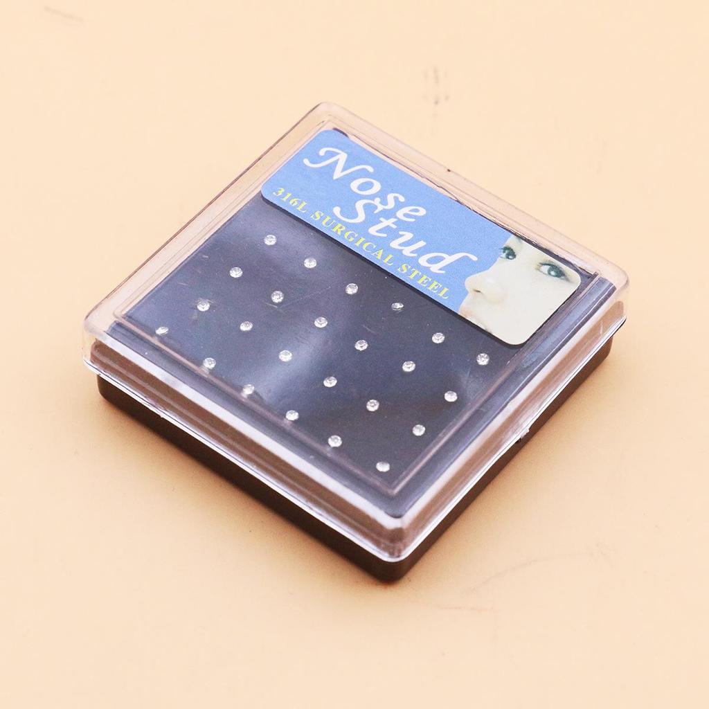 Stainless Steel Nose Studs with 2mm, 2.5mm, 3mm Rhinestones for Body Piercing