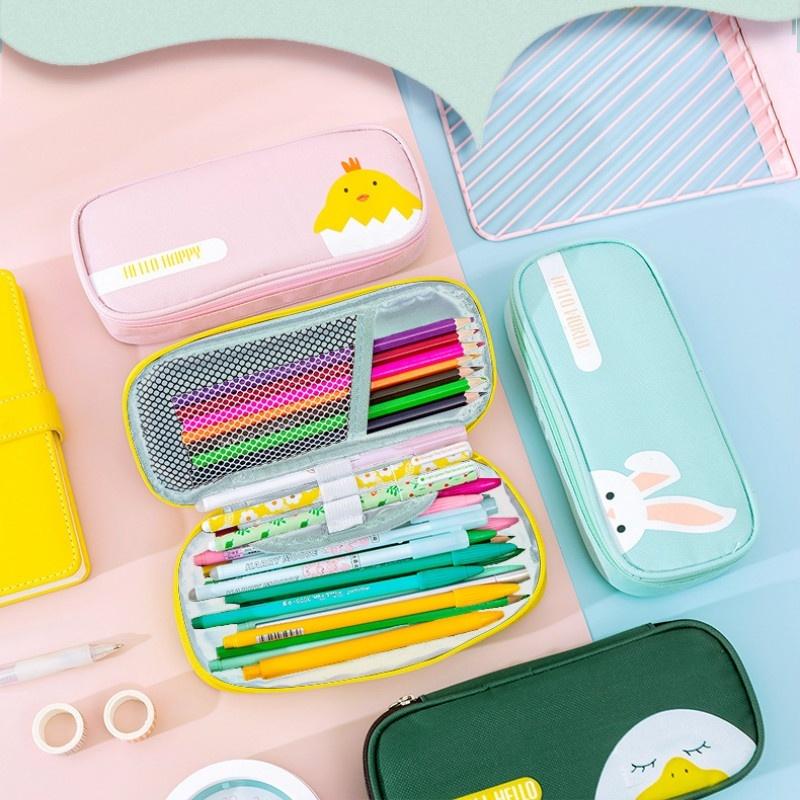 Creative Stationery Box Student Cute Simple Bag Zipper Oxford Cloth Cartoon Large Capacity Pencil Case School Supplies