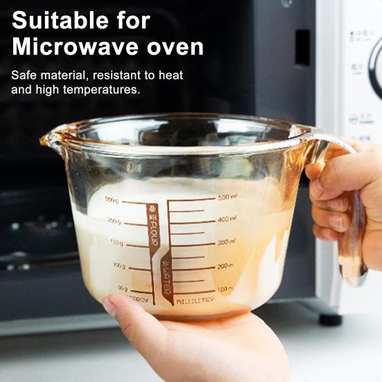 Glass Measuring Cup with Spout 500ml Heat-Resistant Kitchen Measuring Tool Microwave Safe Milk Cup for Kids Breakfast