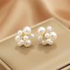 S925 Silver Pearl Flower Stud Earrings: Elegant French Luxury Rhinestone Design for Women