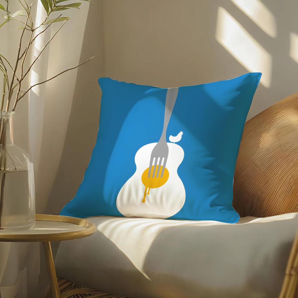 Funny quirky musical instrument patterns Cushion Cover Silky elegant Comfort Sofa Bed Invisible zipper Beach pillowcase
