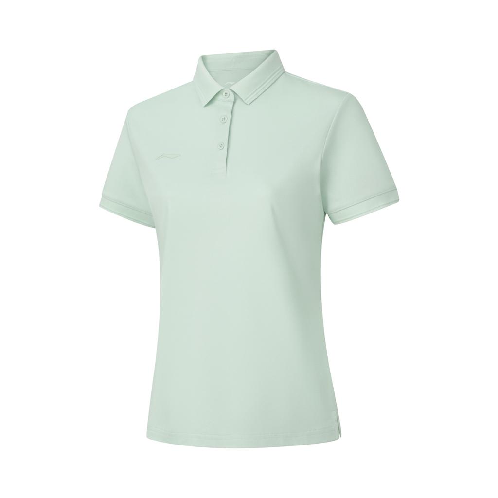 Li-Ning Solid Color Pullover Comfortable Versatile Breathable Short Sleeve Polo Shirt Women Tops Ice-Green APLU198-4