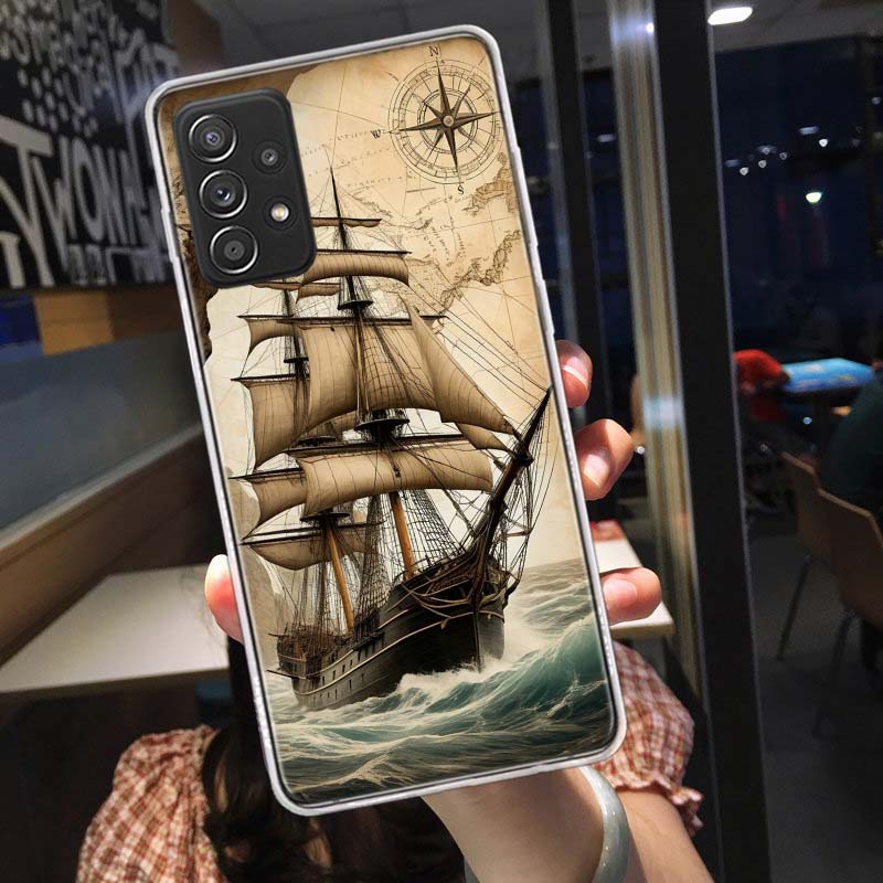 Чехол для телефона 'Компас Карта Путешествие' для Samsung A54 A57 A37 A17 A14 A15 A12 A24 A34 A55 A35 A25 A52S A07 A05S A04S A22 A32 A72 Galaxy