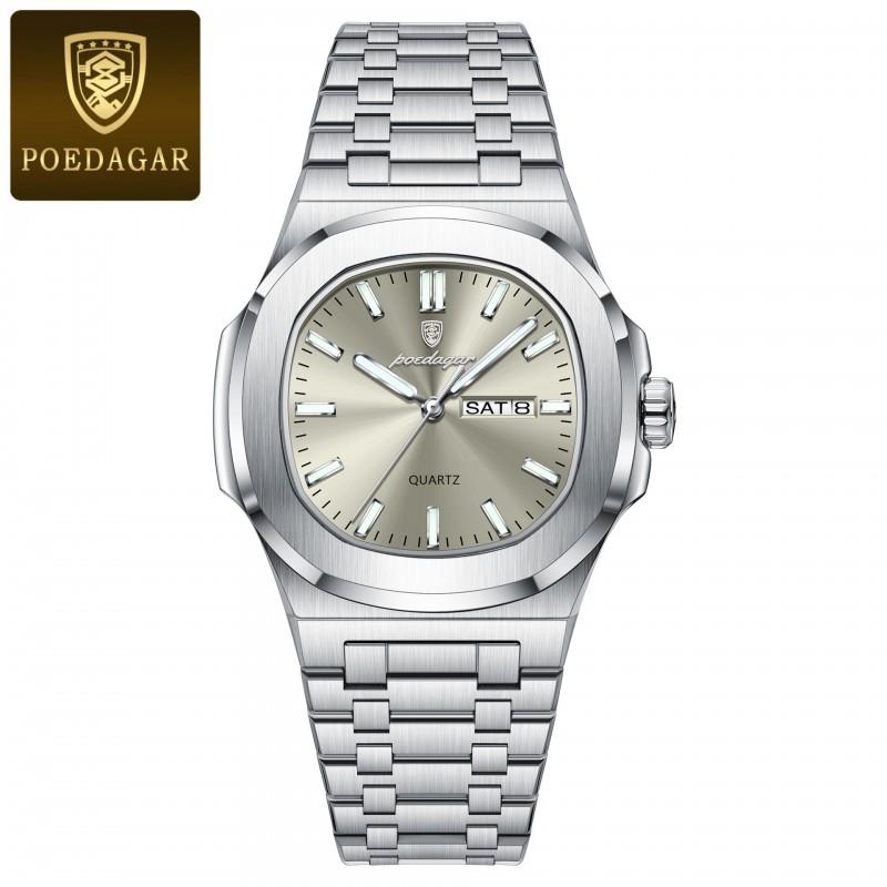 Swiss Style Square Quartz Mens Watch With Luminous Hands 50M Waterproof Stainless Steel Band
