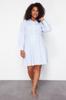 Women's Fashion Blue Poplin Woven Plus Size Dress