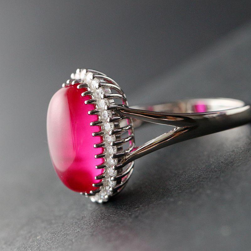 925 Silver Ring Inlaid Red Corundum Handmade Sterling Silver Ring