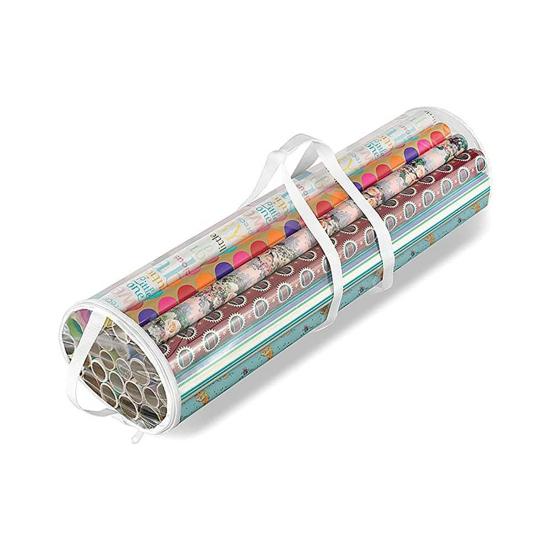 Gift Wrap Roll Bag Clear Wrapping Paper Storage Bag Holiday Wrap Organizer Tote with Handles
